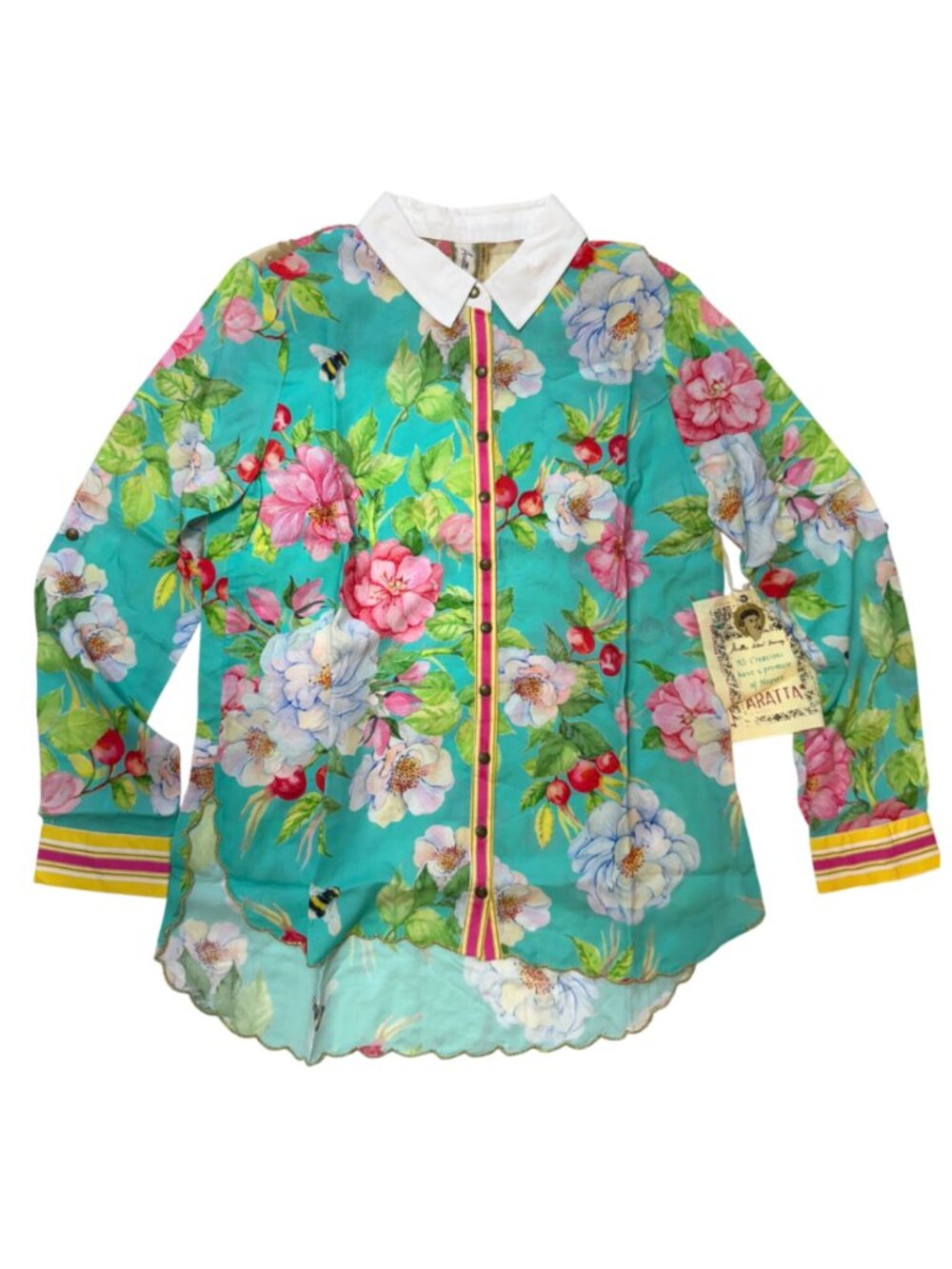 Aratta La Ville Rose Shirt XS Floral Embellished Blouse NWT